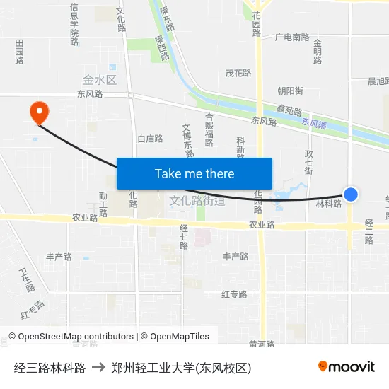 经三路林科路 to 郑州轻工业大学(东风校区) map