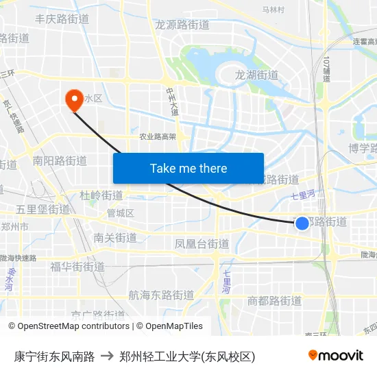 康宁街东风南路 to 郑州轻工业大学(东风校区) map