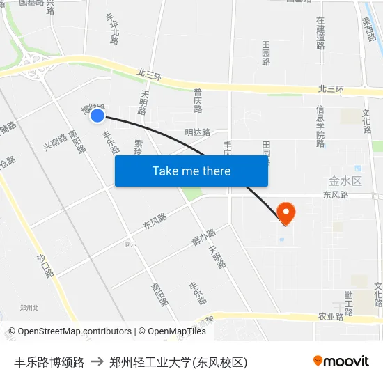 丰乐路博颂路 to 郑州轻工业大学(东风校区) map