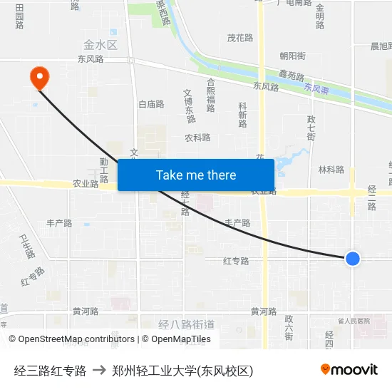 经三路红专路 to 郑州轻工业大学(东风校区) map