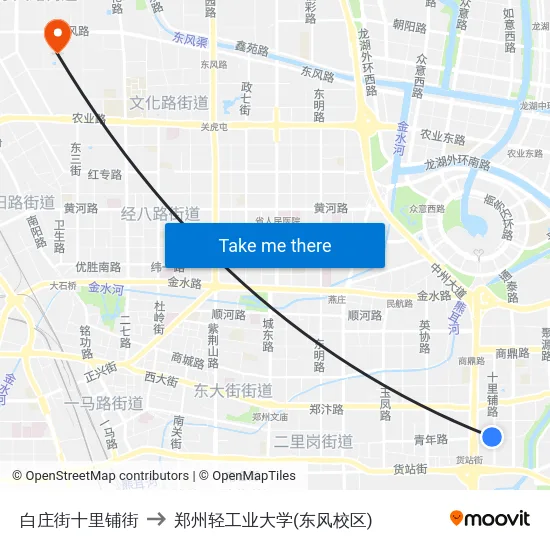 白庄街十里铺街 to 郑州轻工业大学(东风校区) map