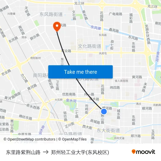 东里路紫荆山路 to 郑州轻工业大学(东风校区) map