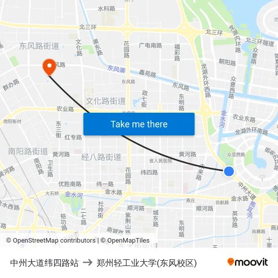 中州大道纬四路站 to 郑州轻工业大学(东风校区) map