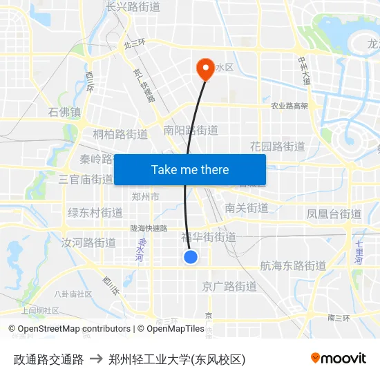 政通路交通路 to 郑州轻工业大学(东风校区) map