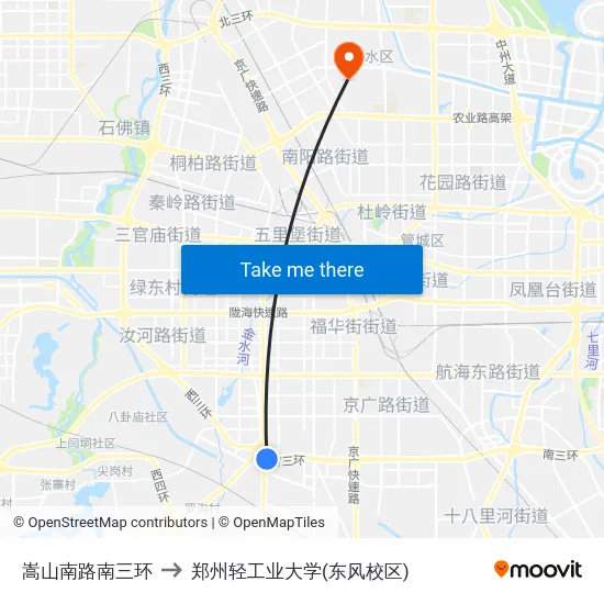 嵩山南路南三环 to 郑州轻工业大学(东风校区) map