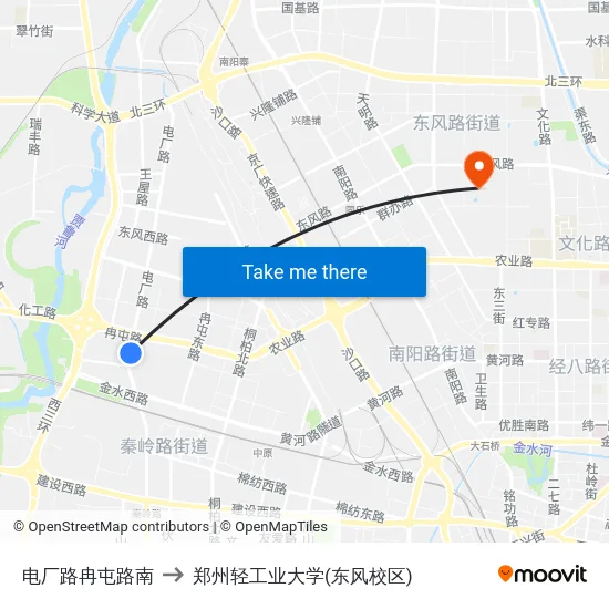 电厂路冉屯路南 to 郑州轻工业大学(东风校区) map