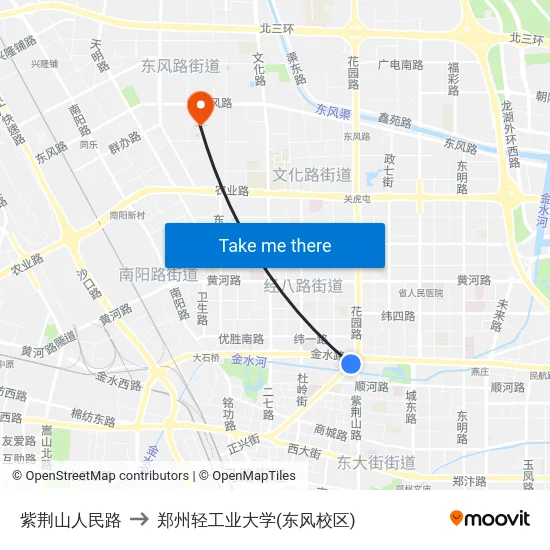 紫荆山人民路 to 郑州轻工业大学(东风校区) map