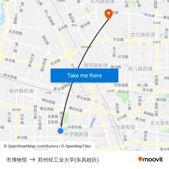 市博物馆 to 郑州轻工业大学(东风校区) map