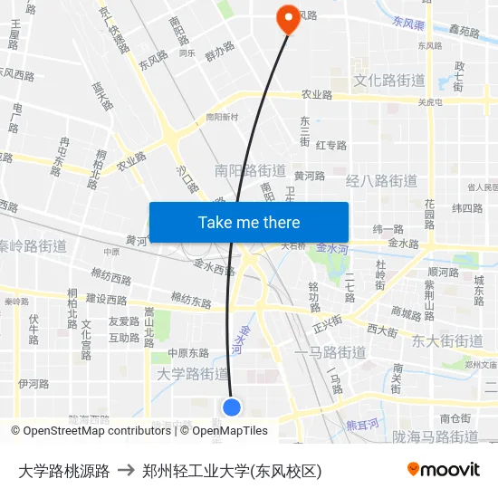 大学路桃源路 to 郑州轻工业大学(东风校区) map