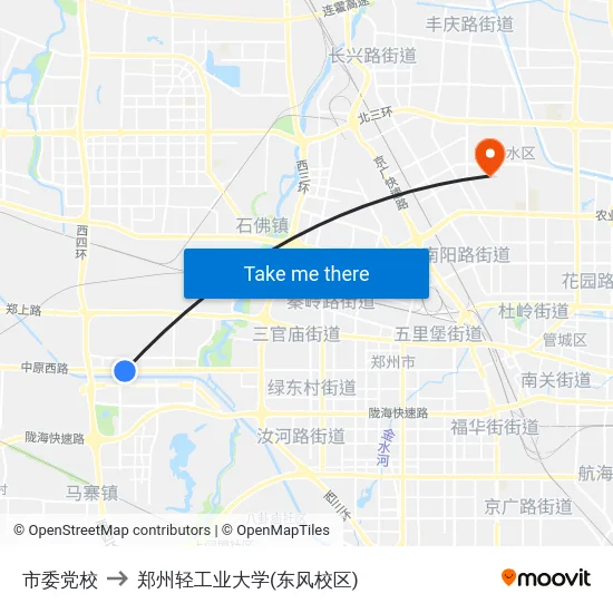 市委党校 to 郑州轻工业大学(东风校区) map