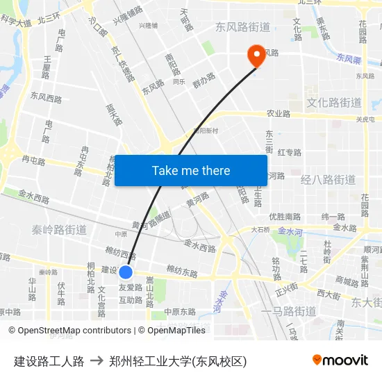 建设路工人路 to 郑州轻工业大学(东风校区) map