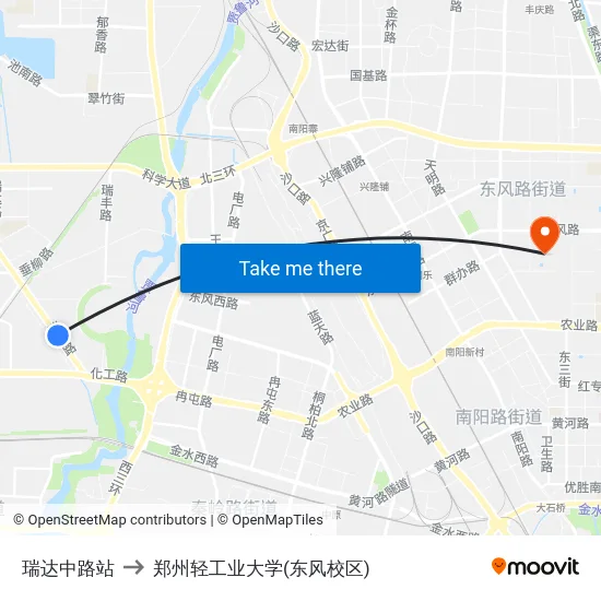 瑞达中路站 to 郑州轻工业大学(东风校区) map