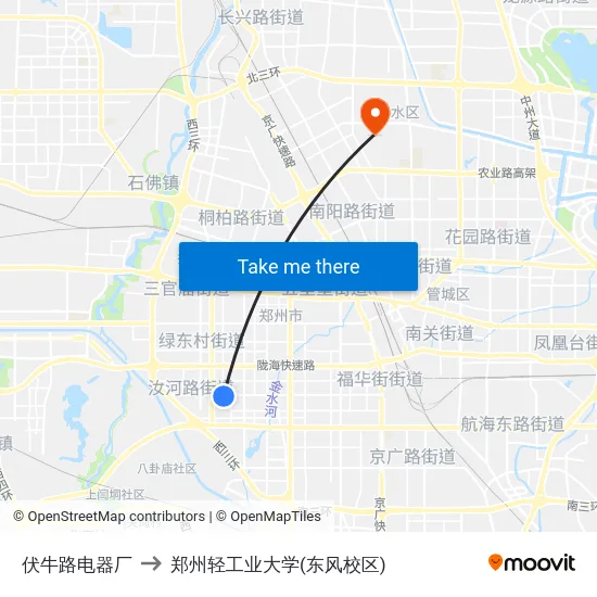 伏牛路电器厂 to 郑州轻工业大学(东风校区) map