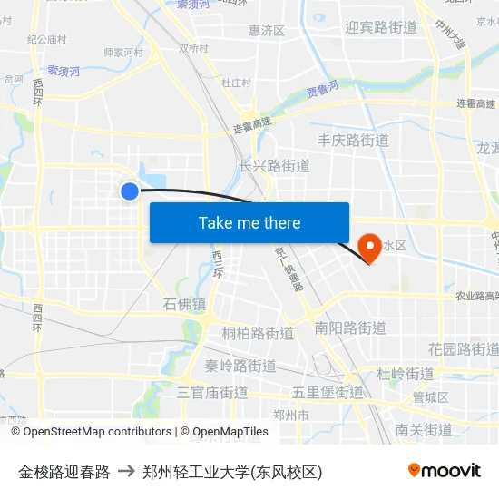 金梭路迎春路 to 郑州轻工业大学(东风校区) map