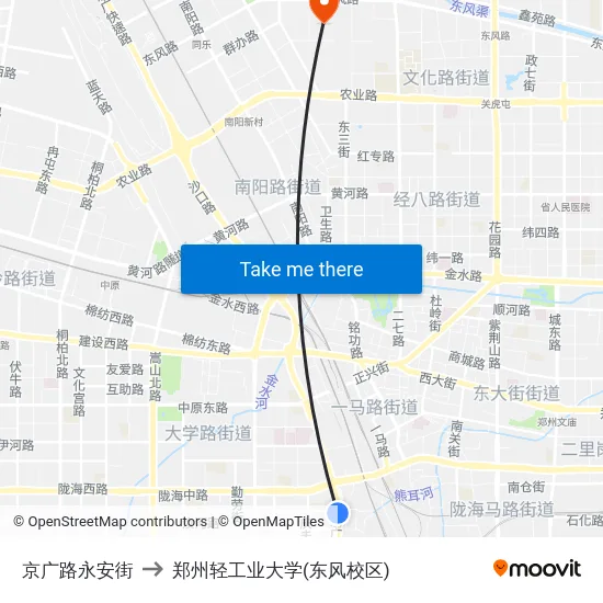 京广路永安街 to 郑州轻工业大学(东风校区) map