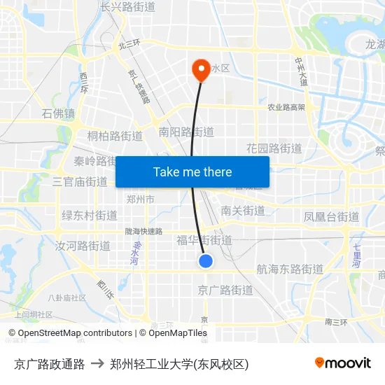 京广路政通路 to 郑州轻工业大学(东风校区) map