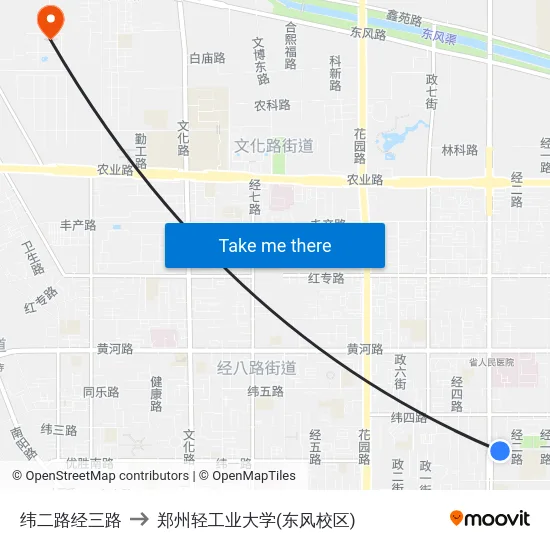 纬二路经三路 to 郑州轻工业大学(东风校区) map