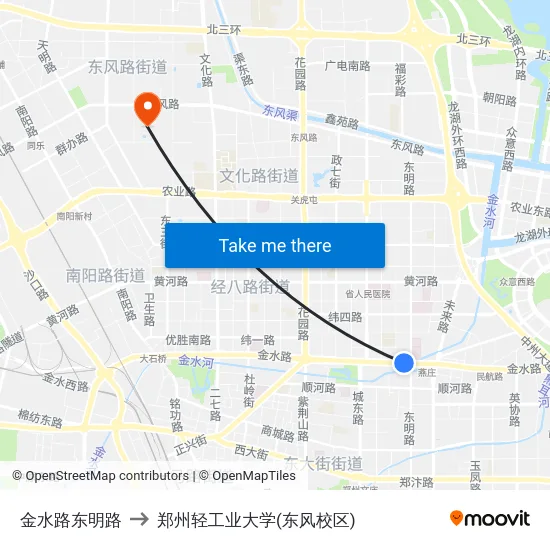 金水路东明路 to 郑州轻工业大学(东风校区) map