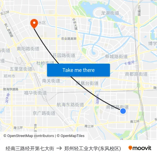 经南三路经开第七大街 to 郑州轻工业大学(东风校区) map