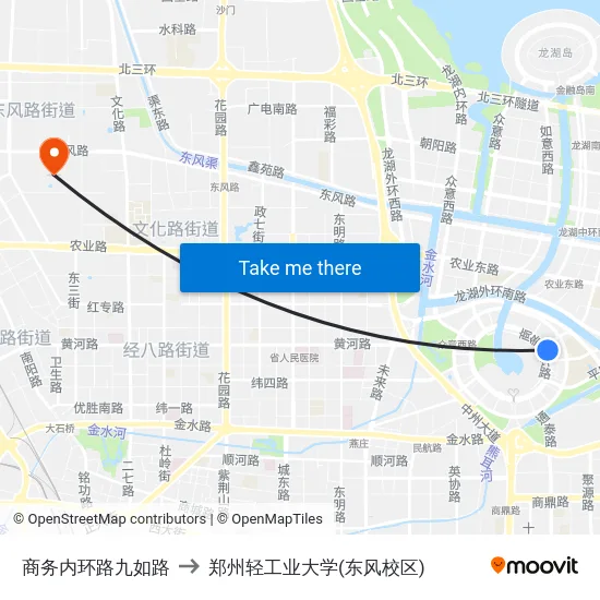 商务内环路九如路 to 郑州轻工业大学(东风校区) map
