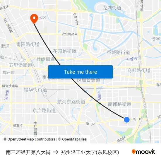 南三环经开第八大街 to 郑州轻工业大学(东风校区) map