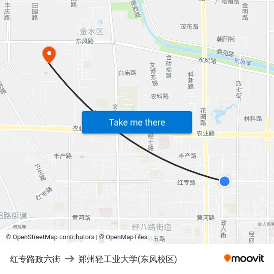 红专路政六街 to 郑州轻工业大学(东风校区) map