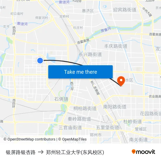 银屏路银杏路 to 郑州轻工业大学(东风校区) map