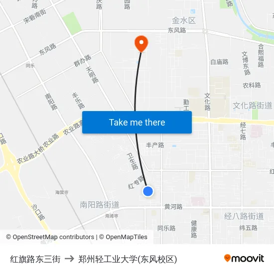 红旗路东三街 to 郑州轻工业大学(东风校区) map