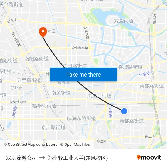 双塔涂料公司 to 郑州轻工业大学(东风校区) map