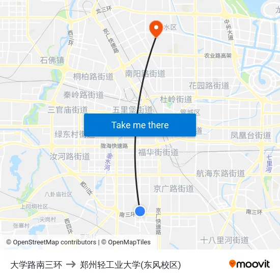 大学路南三环 to 郑州轻工业大学(东风校区) map