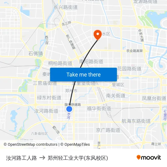 汝河路工人路 to 郑州轻工业大学(东风校区) map