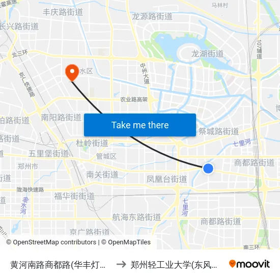 黄河南路商都路(华丰灯饰界) to 郑州轻工业大学(东风校区) map