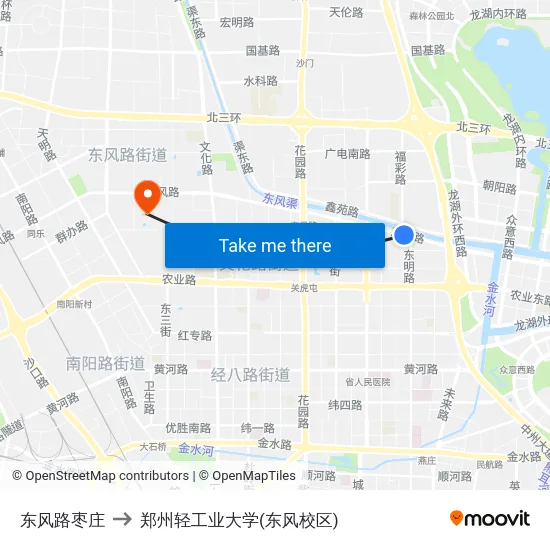 东风路枣庄 to 郑州轻工业大学(东风校区) map