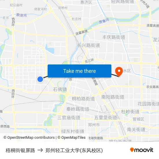 梧桐街银屏路 to 郑州轻工业大学(东风校区) map