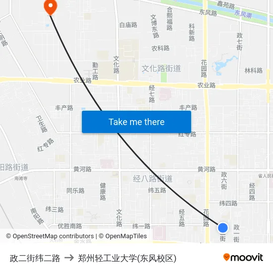 政二街纬二路 to 郑州轻工业大学(东风校区) map