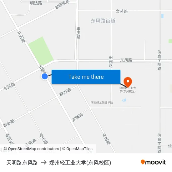 天明路东风路 to 郑州轻工业大学(东风校区) map