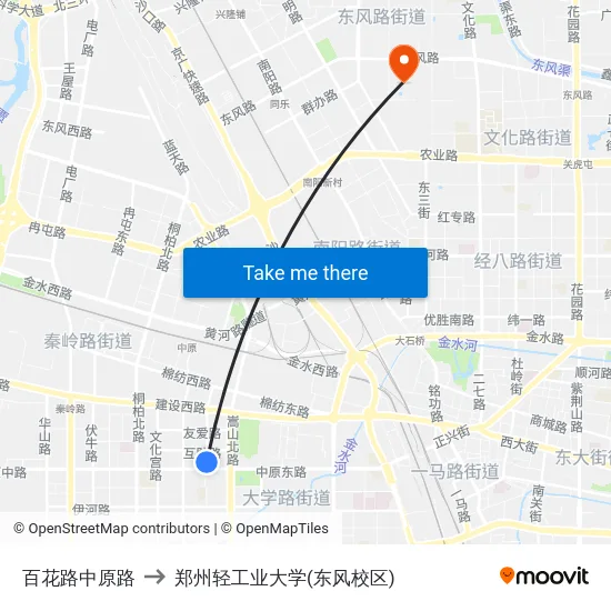 百花路中原路 to 郑州轻工业大学(东风校区) map