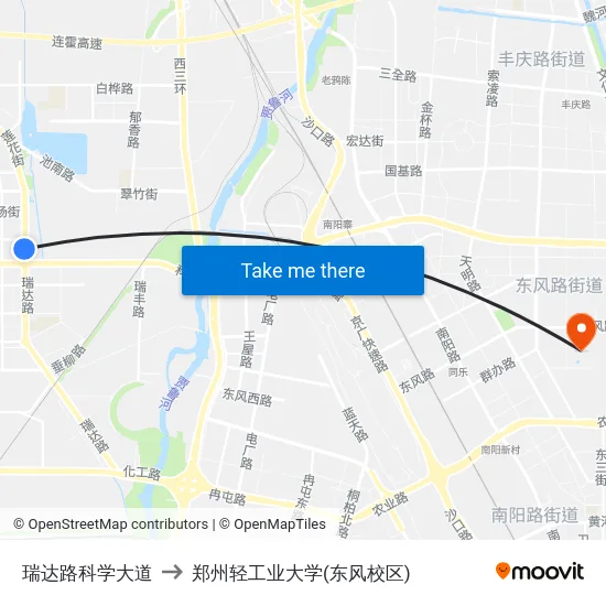 瑞达路科学大道 to 郑州轻工业大学(东风校区) map