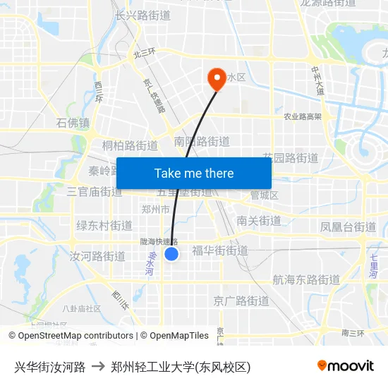 兴华街汝河路 to 郑州轻工业大学(东风校区) map