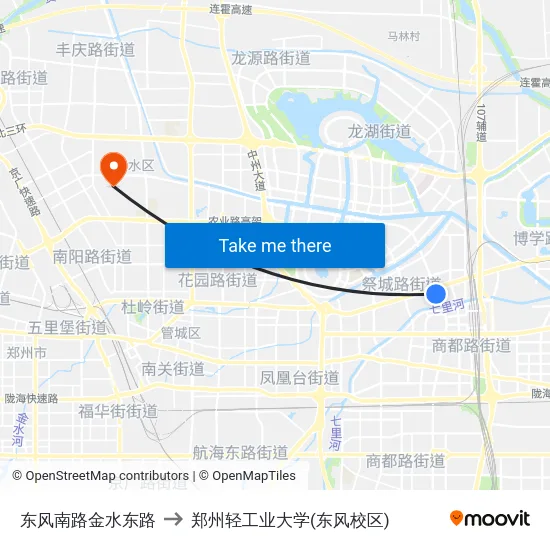 东风南路金水东路 to 郑州轻工业大学(东风校区) map