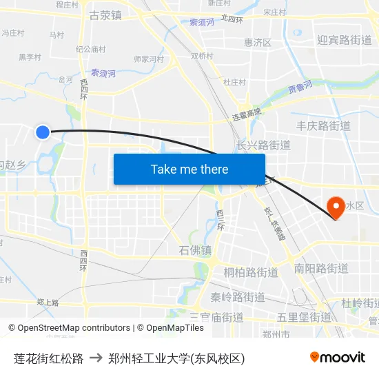 莲花街红松路 to 郑州轻工业大学(东风校区) map