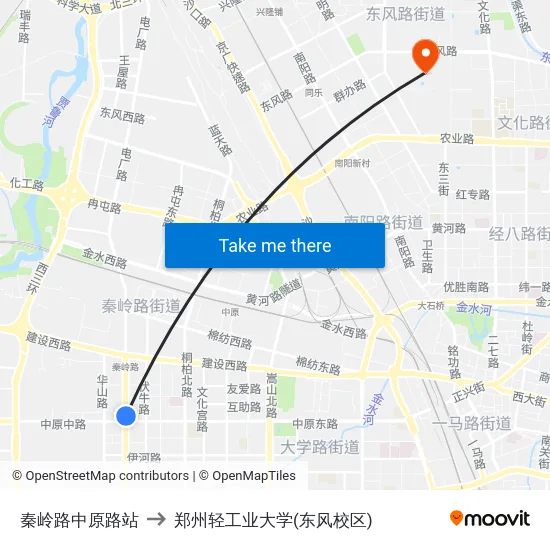 秦岭路中原路站 to 郑州轻工业大学(东风校区) map