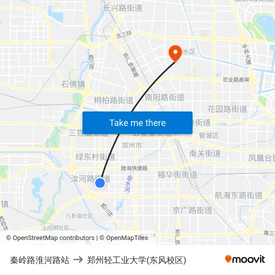 秦岭路淮河路站 to 郑州轻工业大学(东风校区) map