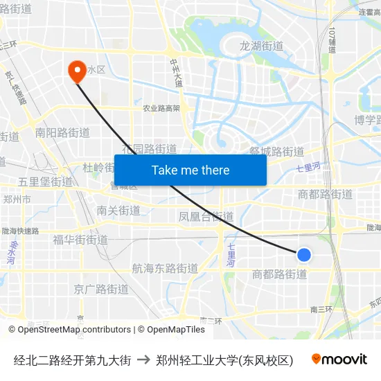 经北二路经开第九大街 to 郑州轻工业大学(东风校区) map