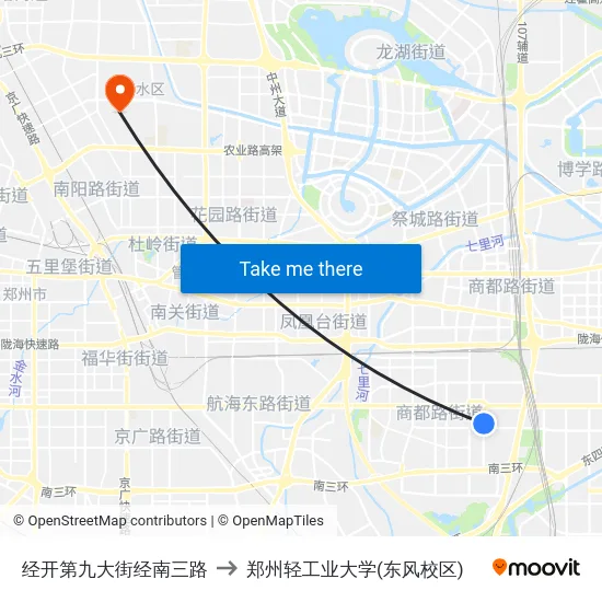 经开第九大街经南三路 to 郑州轻工业大学(东风校区) map