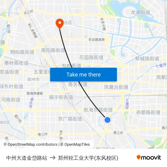 中州大道金岱路站 to 郑州轻工业大学(东风校区) map