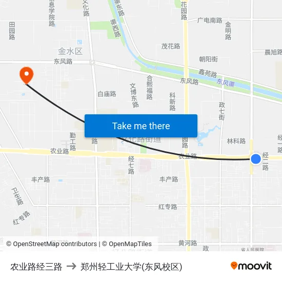 农业路经三路 to 郑州轻工业大学(东风校区) map