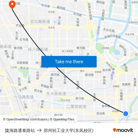 陇海路通泰路站 to 郑州轻工业大学(东风校区) map