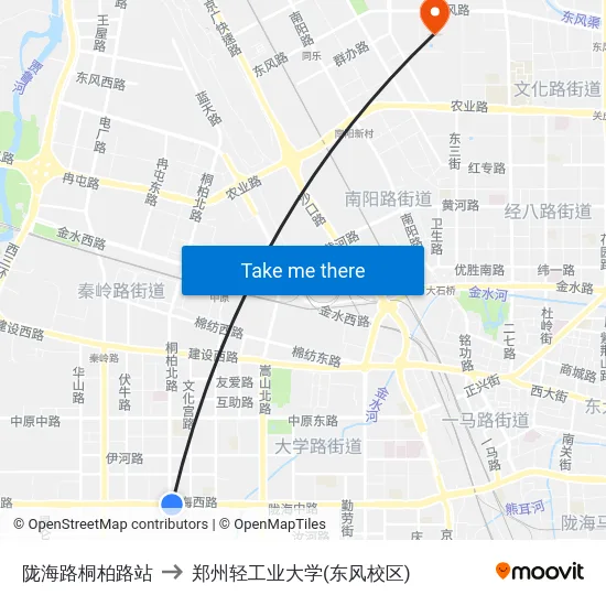陇海路桐柏路站 to 郑州轻工业大学(东风校区) map