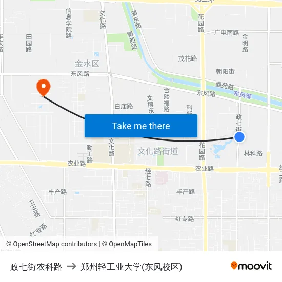 政七街农科路 to 郑州轻工业大学(东风校区) map